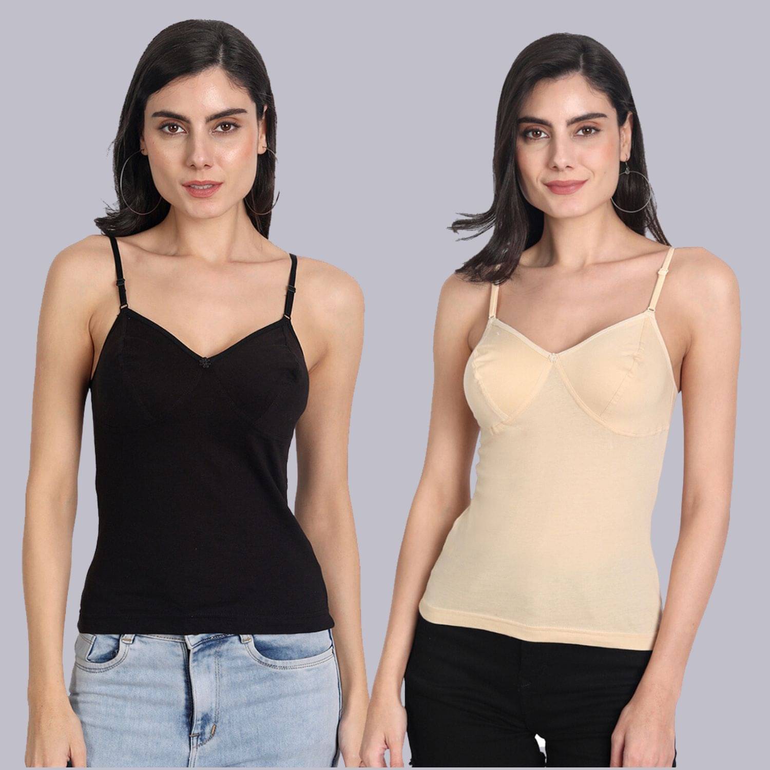     			AIMLY Cotton Camisoles - Beige Pack of 2