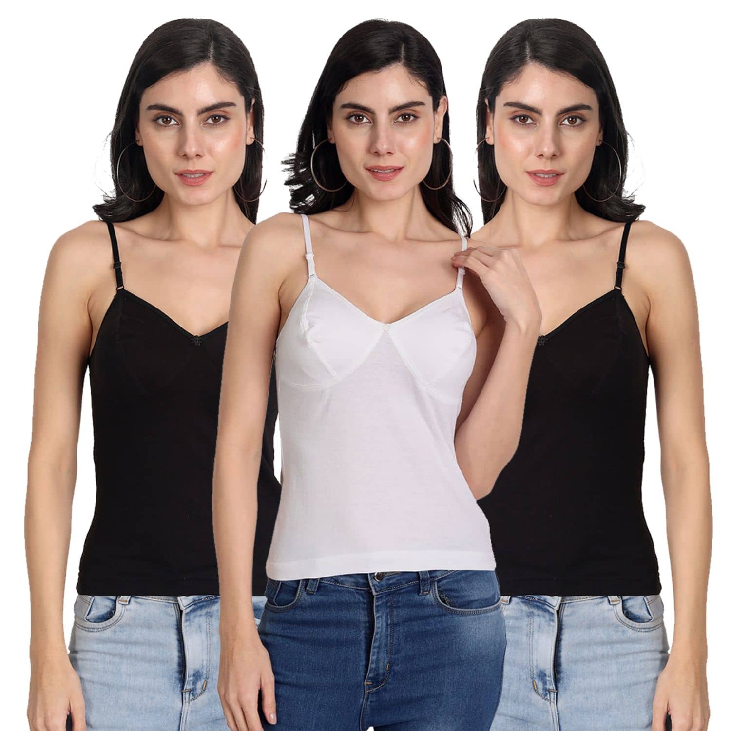 AIMLY Cotton Camisoles - Black Pack of 3