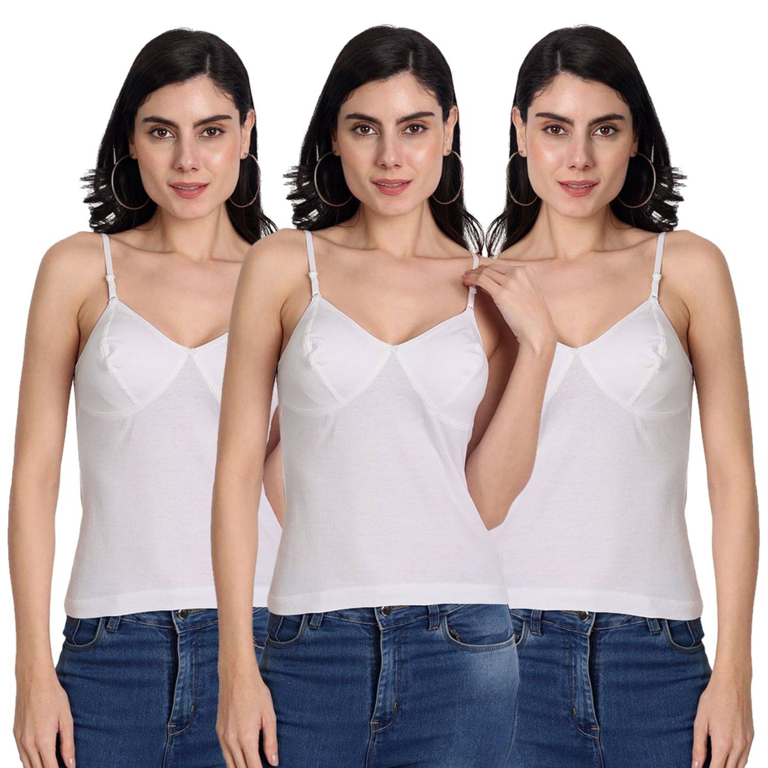     			AIMLY Cotton Camisoles - Off White Pack of 3