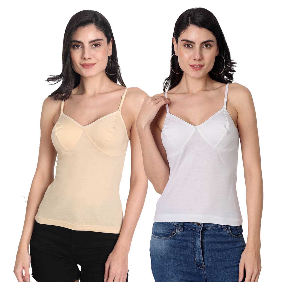     			AIMLY Cotton Camisoles - White Pack of 2