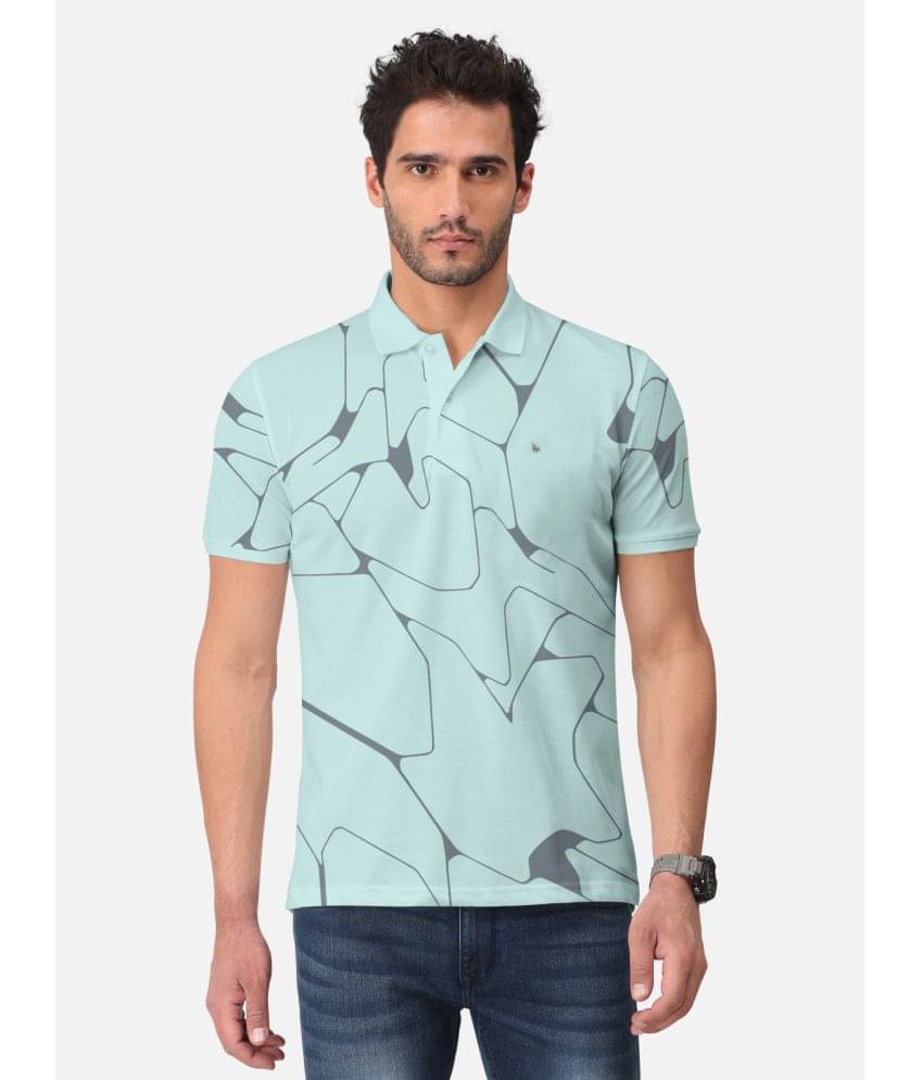 BULLMER Pack of 1 Cotton Blend Regular Fit Printed Half Sleeves Men's Polo T Shirt ( Turquoise )     			BULLMER Pack of 1 Cotton Blend Regular Fit Printed Half Sleeves Men's Polo T Shirt ( Turquoise )