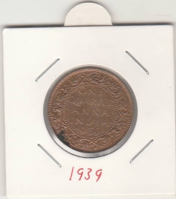 COIN AND HERITAGE GALLERY - ONE QUARTER ANNA -1939 1 Numismatic Coins     			COIN AND HERITAGE GALLERY - ONE QUARTER ANNA -1939 1 Numismatic Coins