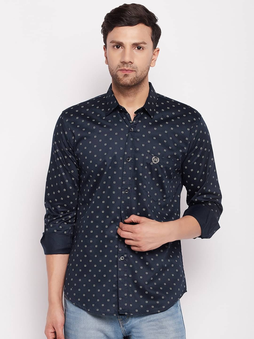     			First Krush - Navy Linen Slim Fit Men's Formal Shirt ( Pack of 1 )