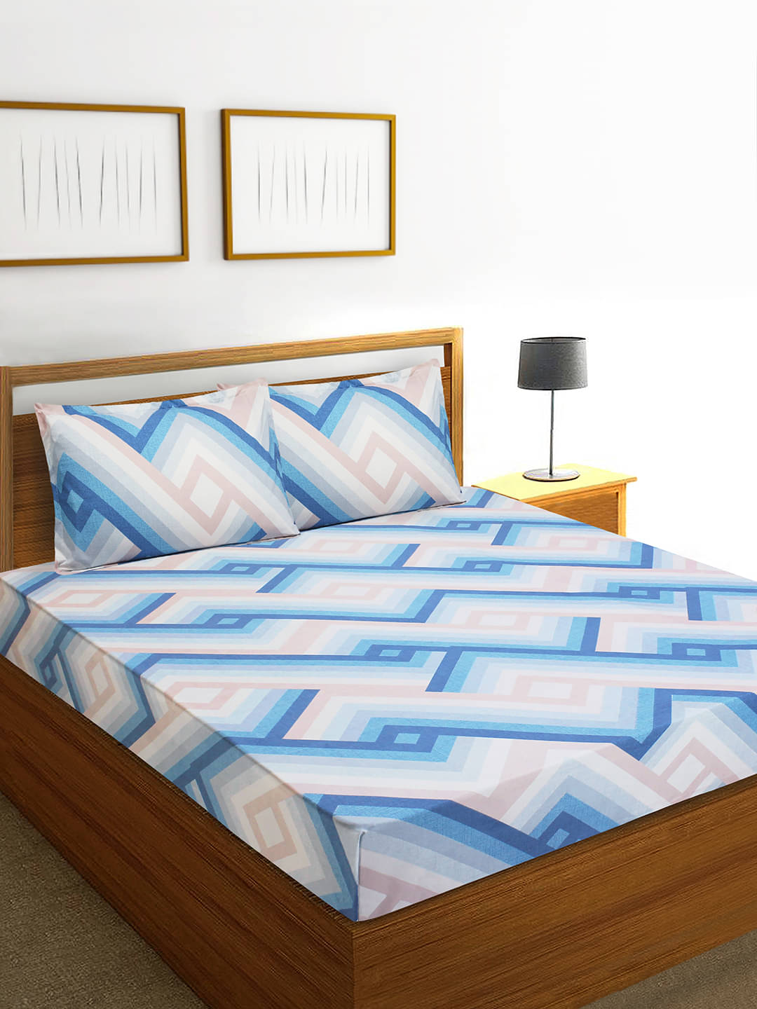 Home Candy Microfiber Abstract Double Bedsheet with 2 Pillow Covers-White Home Candy Microfiber Abstract Double Bedsheet with 2 Pillow Covers-White