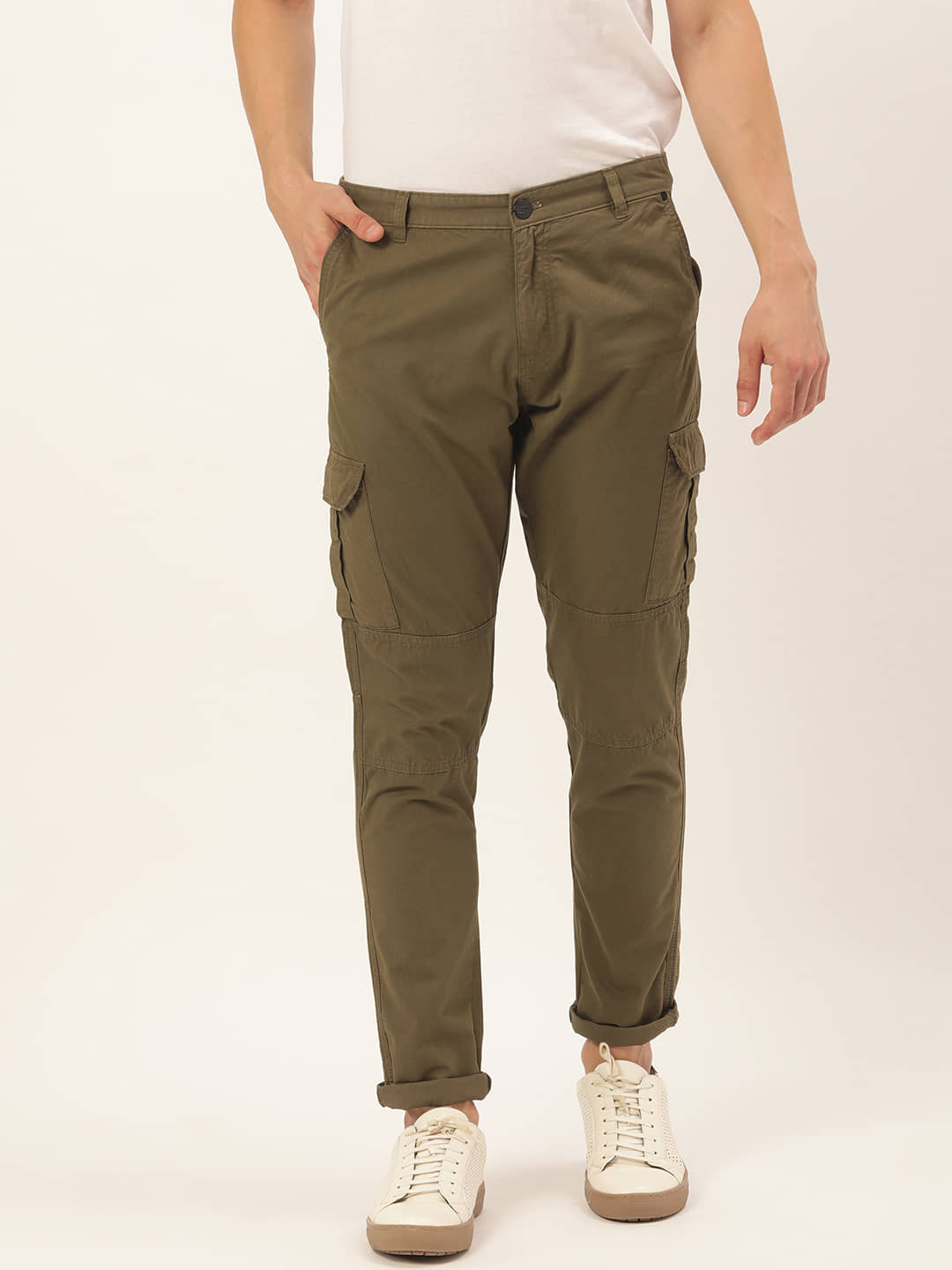 IVOC Men Grey Solid Slim Fit Cargos Trousers - Trousers | Buy online on ZillyBuy