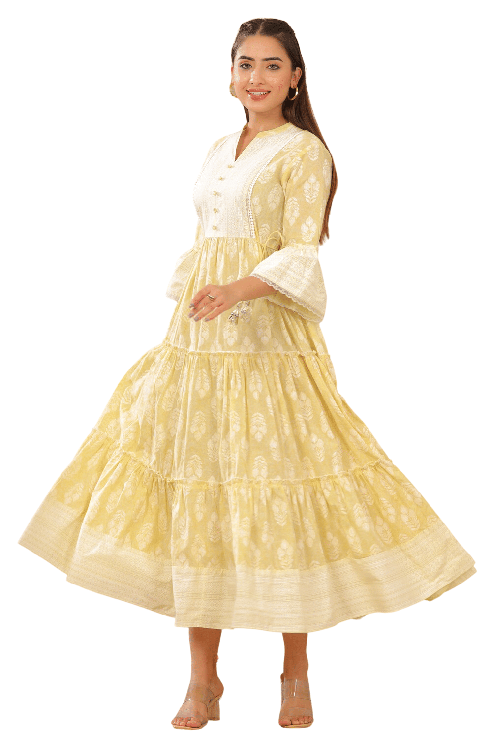 Juniper Women Cotton Blend Printed Ethnic Dress ( Yellow ) Juniper Women Cotton Blend Printed Ethnic Dress ( Yellow )