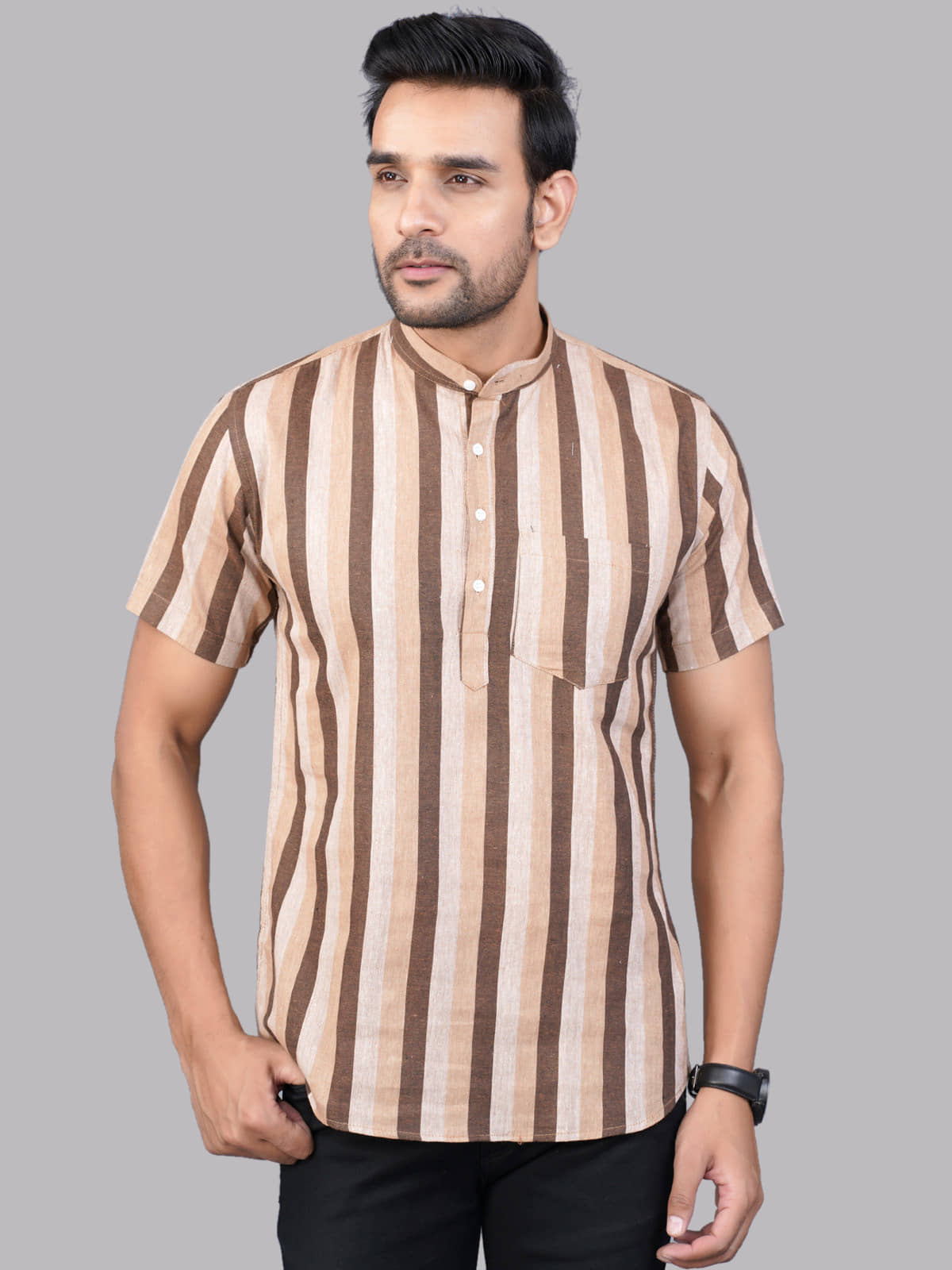 QuaClo - Brown Cotton Men's Shirt Style Kurta ( Pack of 1 ) - Kurtas & Kurta Sets | Buy online on ZillyBuy