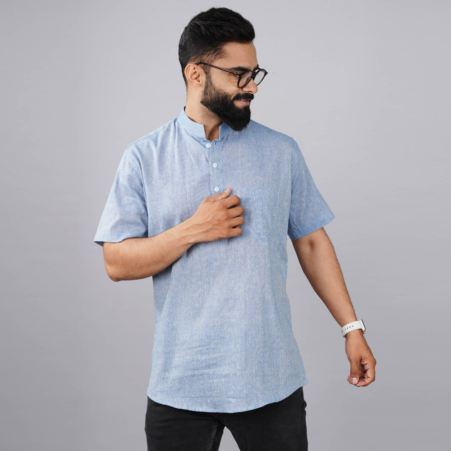 QuaClo - Light Blue Cotton Men's Shirt Style Kurta ( Pack of 1 ) - Kurtas & Kurta Sets | Buy online on ZillyBuy