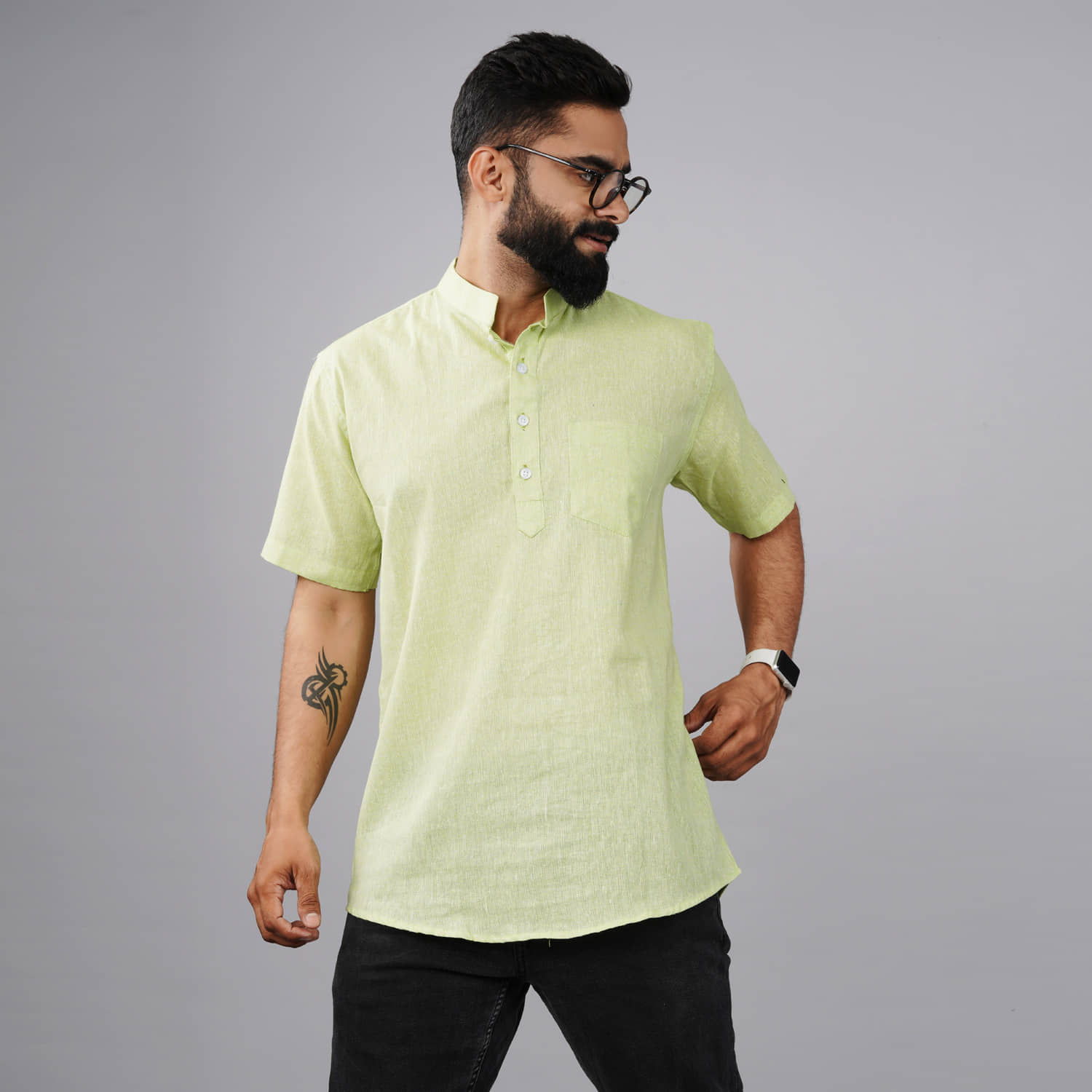 QuaClo - Light Green Cotton Men's Shirt Style Kurta ( Pack of 1 ) - Kurtas & Kurta Sets | Buy online on ZillyBuy
