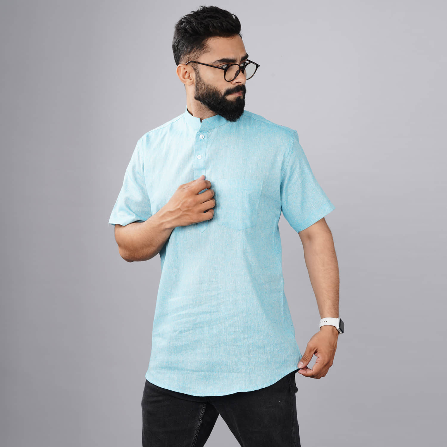 QuaClo - Sky Blue Cotton Men's Regular Kurta ( Pack of 1 ) - Kurtas & Kurta Sets | Buy online on ZillyBuy