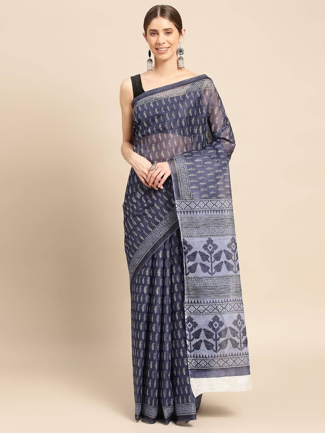 SHANVIKA Cotton Printed Saree Without Blouse Piece ( Blue ) - Sarees | Buy online on ZillyBuy