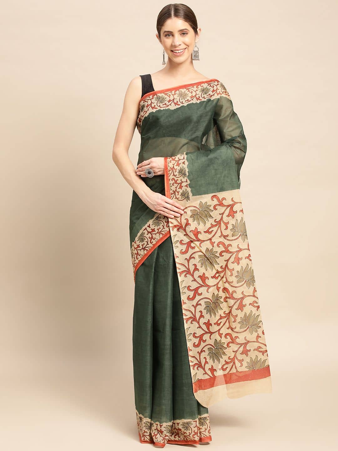 SHANVIKA Cotton Printed Saree Without Blouse Piece ( Green ) - Sarees | Buy online on ZillyBuy