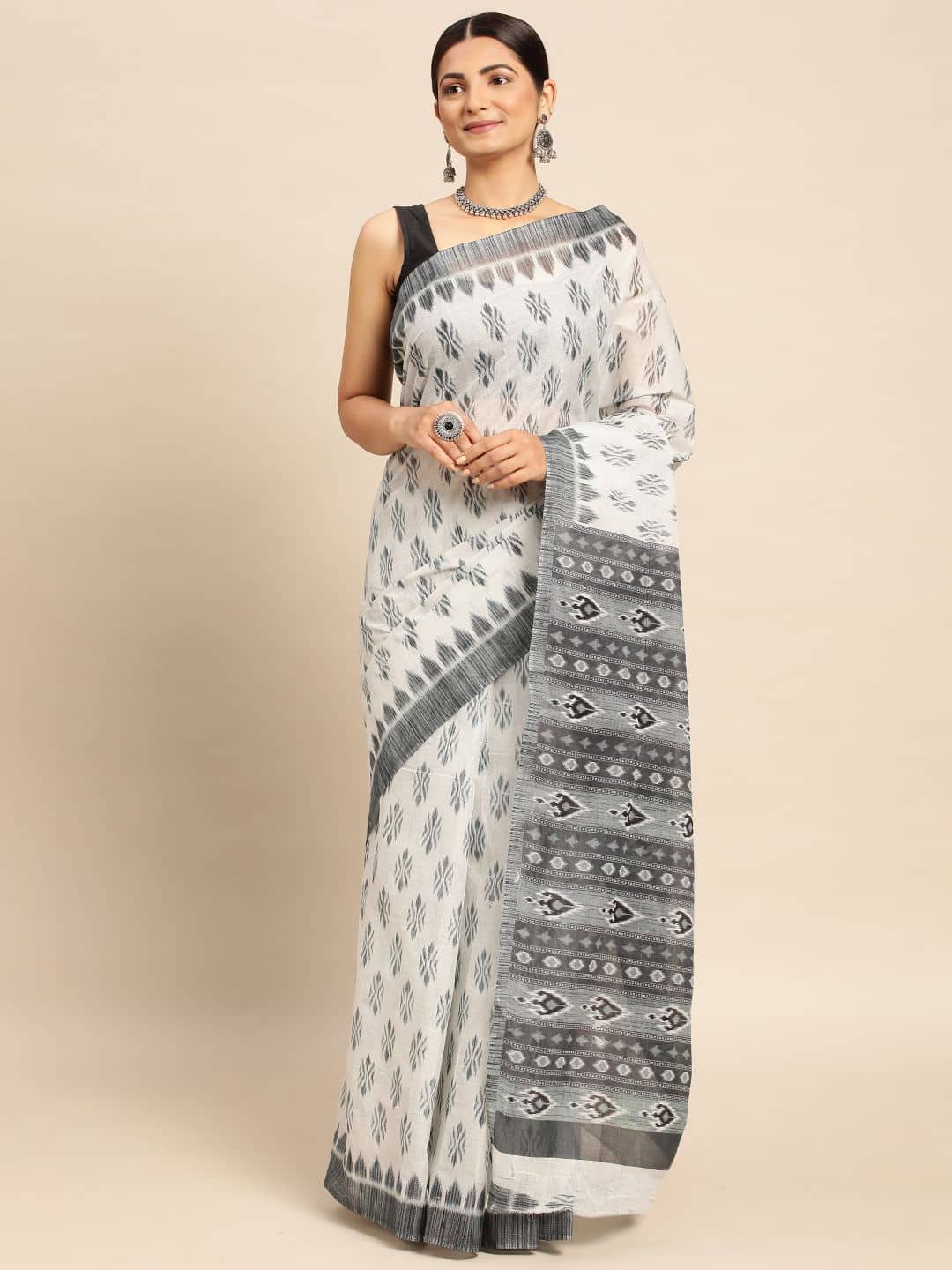 SHANVIKA Cotton Printed Saree Without Blouse Piece ( Grey ) - Sarees | Buy online on ZillyBuy