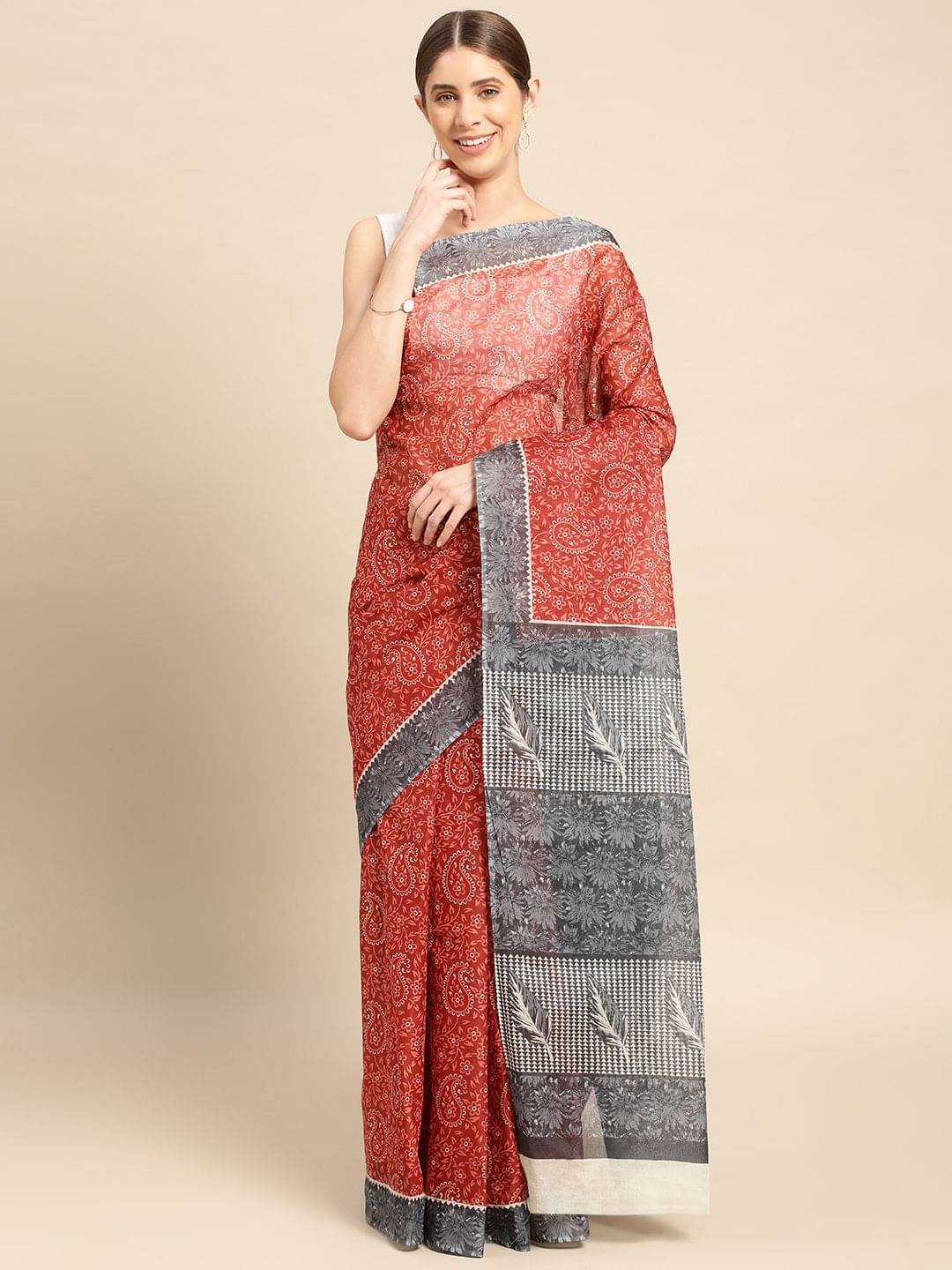     			SHANVIKA Cotton Printed Saree Without Blouse Piece ( Red )