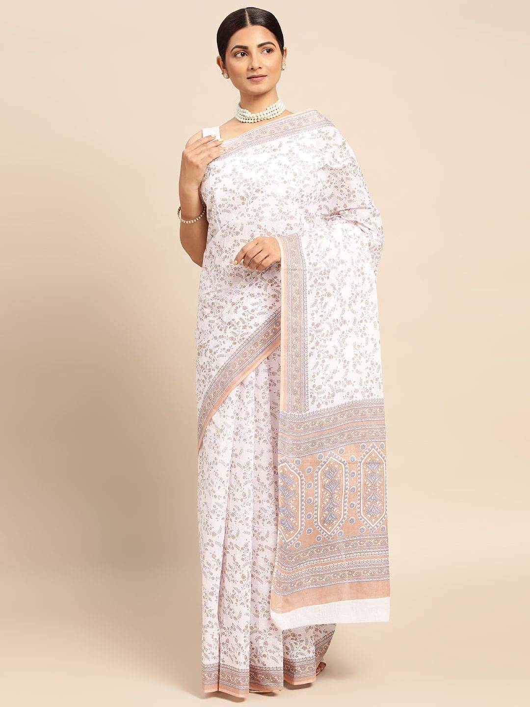 SHANVIKA Cotton Printed Saree Without Blouse Piece ( White ) SHANVIKA Cotton Printed Saree Without Blouse Piece ( White )