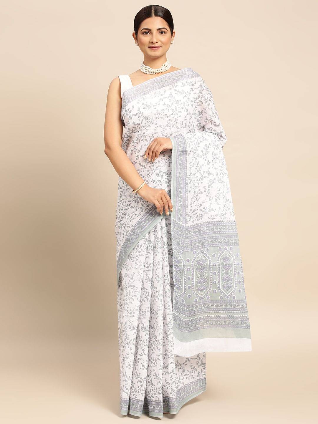 SHANVIKA Cotton Printed Saree Without Blouse Piece ( White ) SHANVIKA Cotton Printed Saree Without Blouse Piece ( White )
