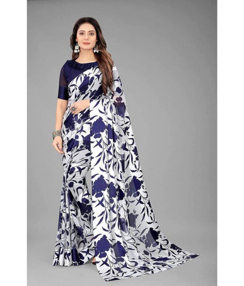 Sanwariya Silk Georgette Printed Saree With Unstitched Blouse Piece ( Navy Blue ) Sanwariya Silk Georgette Printed Saree With Unstitched Blouse Piece ( Navy Blue )