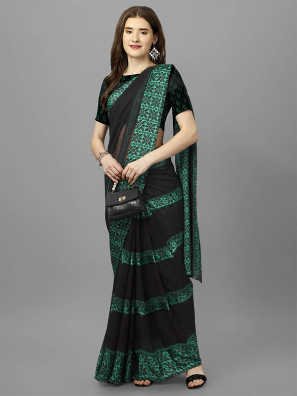     			Sanwariya Silks Georgette Printed Saree With Unstitched Blouse Piece ( Green )