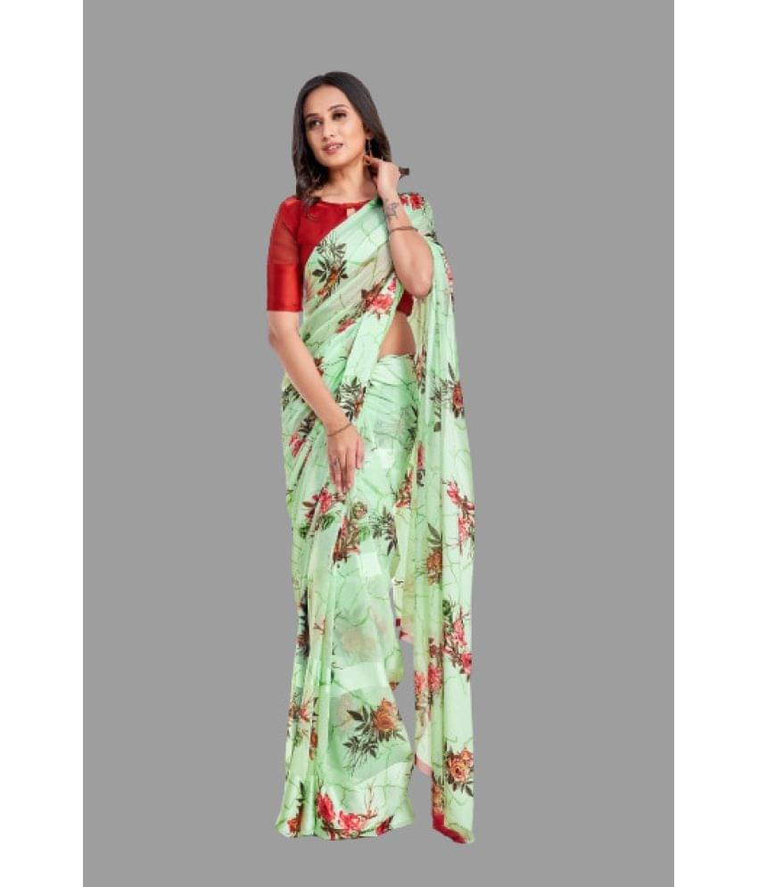     			Sanwariya Silks Georgette Printed Saree With Unstitched Blouse Piece ( Green )