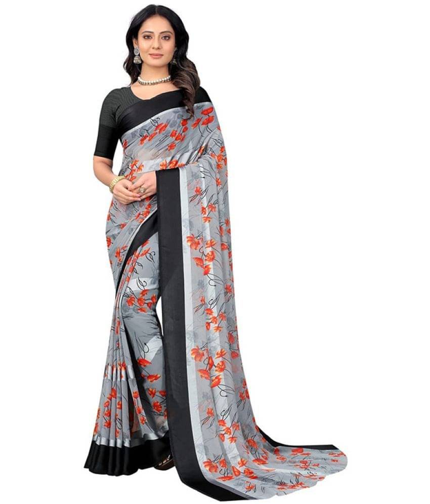     			Sanwariya Silks Georgette Printed Saree With Unstitched Blouse Piece ( Grey )