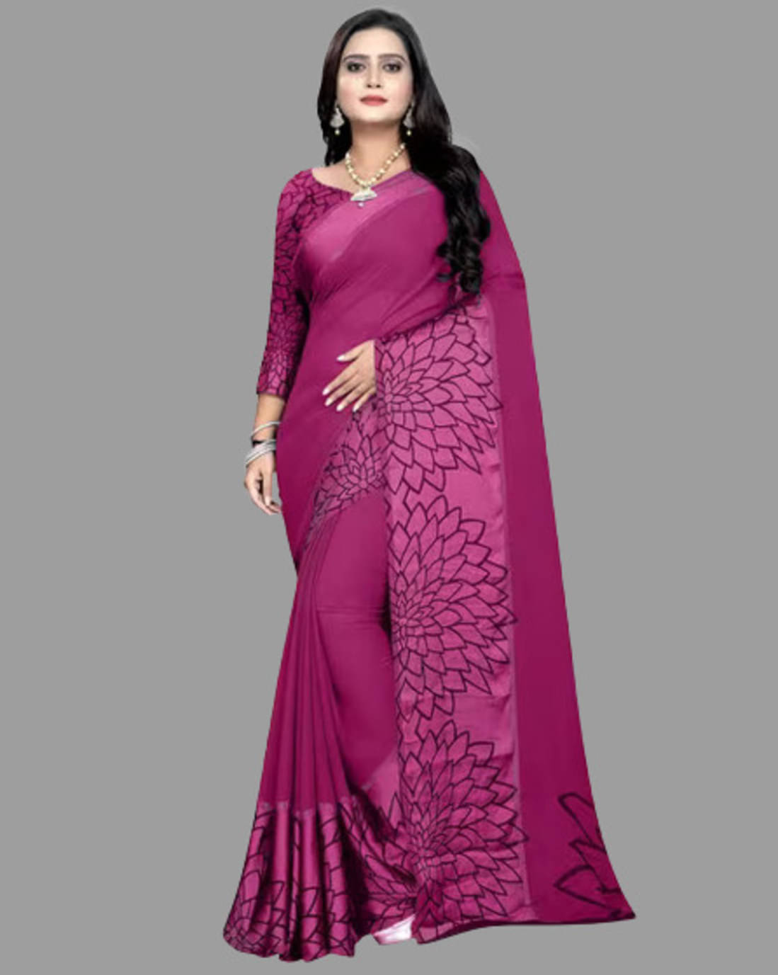     			Sanwariya Silks Georgette Printed Saree With Unstitched Blouse Piece ( Magenta )