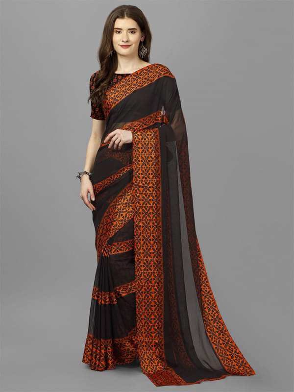 Sanwariya Silks Georgette Printed Saree With Unstitched Blouse Piece ( Orange ) Sanwariya Silks Georgette Printed Saree With Unstitched Blouse Piece ( Orange )