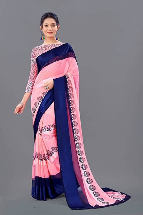 Sanwariya Silks Georgette Printed Saree With Unstitched Blouse Piece ( Pink )     			Sanwariya Silks Georgette Printed Saree With Unstitched Blouse Piece ( Pink )