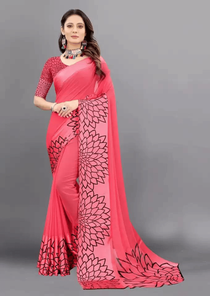 Sanwariya Silks Georgette Printed Saree With Unstitched Blouse Piece ( Pink )     			Sanwariya Silks Georgette Printed Saree With Unstitched Blouse Piece ( Pink )
