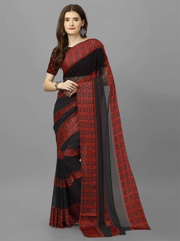 Sanwariya Silks Georgette Printed Saree With Unstitched Blouse Piece ( Red ) Sanwariya Silks Georgette Printed Saree With Unstitched Blouse Piece ( Red )