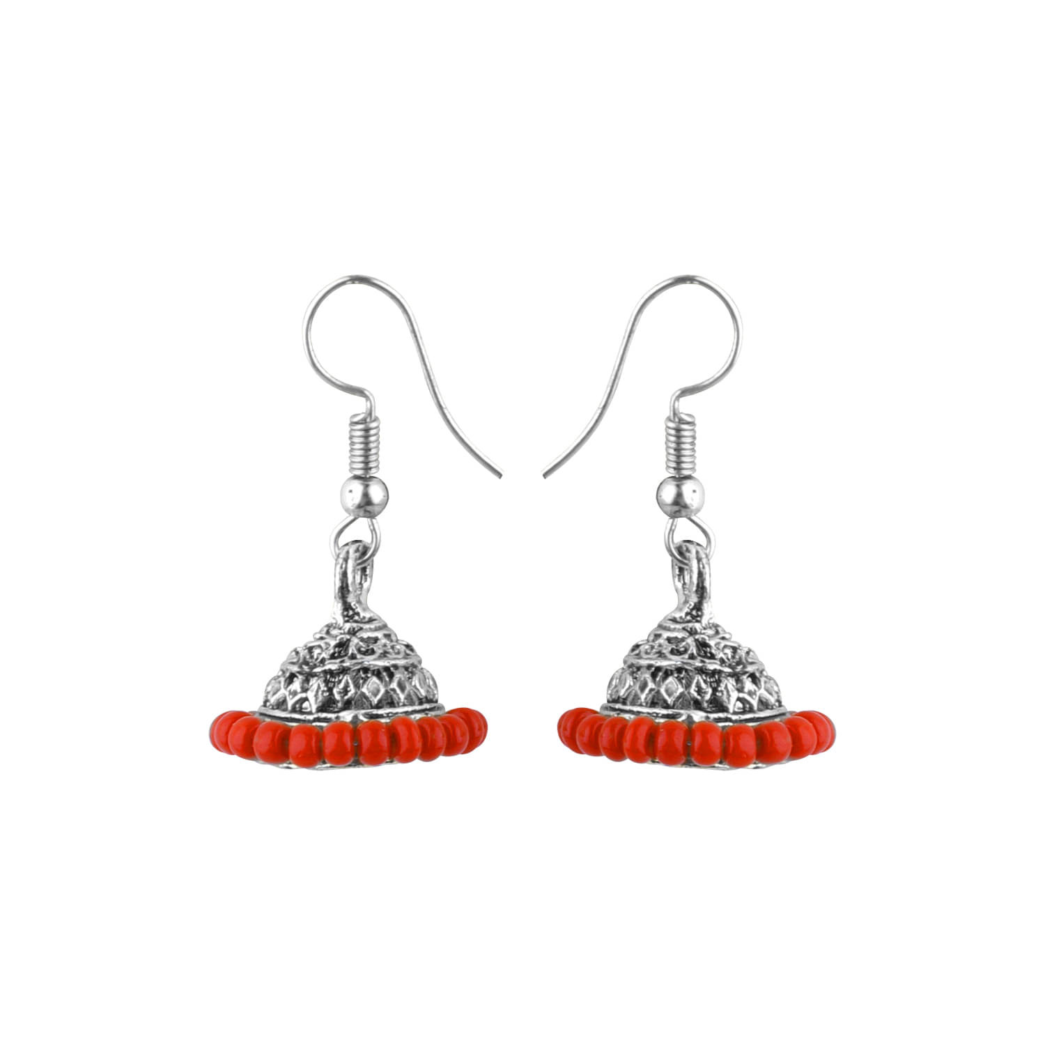     			Silver Shine - Red Jhumki Earrings ( Pack of 1 )