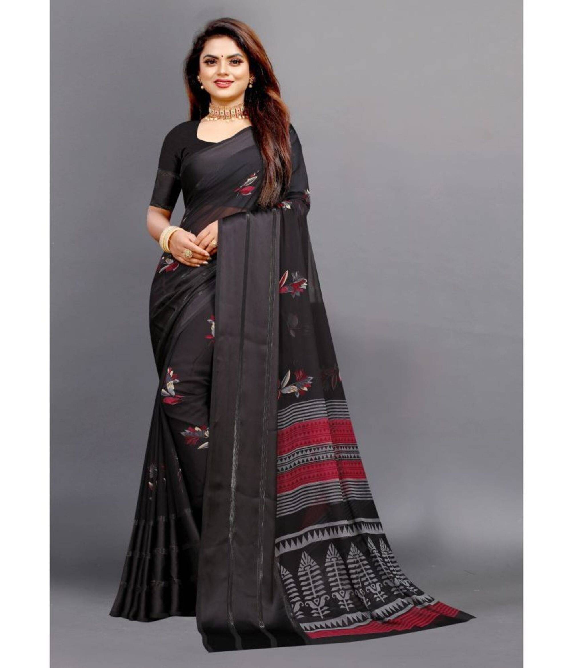 Sitanjali Georgette Printed Saree With Unstitched Blouse Piece ( Black ) Sitanjali Georgette Printed Saree With Unstitched Blouse Piece ( Black )