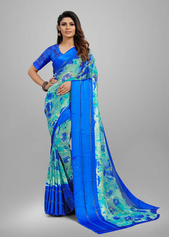 Sitanjali Georgette Printed Saree With Unstitched Blouse Piece ( Blue ) Sitanjali Georgette Printed Saree With Unstitched Blouse Piece ( Blue )