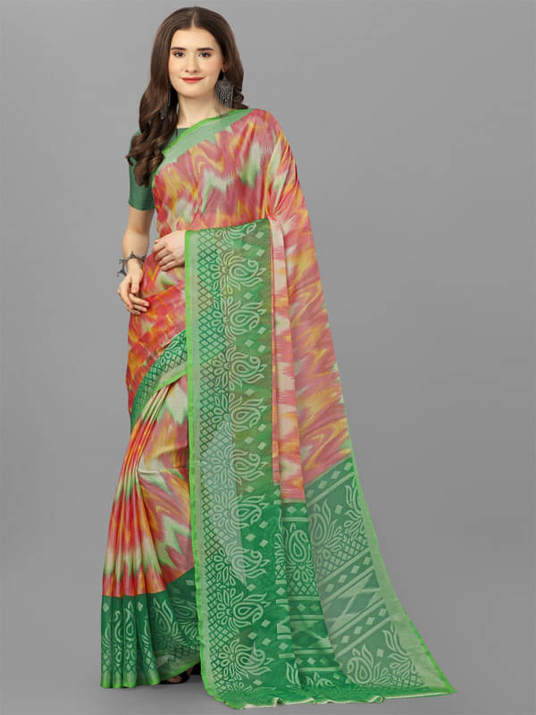     			Sitanjali Brasso Printed Saree With Unstitched Blouse Piece ( Green )
