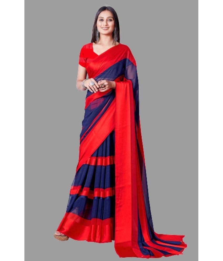 Sitanjali Georgette Striped Saree With Unstitched Blouse Piece ( Red ) Sitanjali Georgette Striped Saree With Unstitched Blouse Piece ( Red )