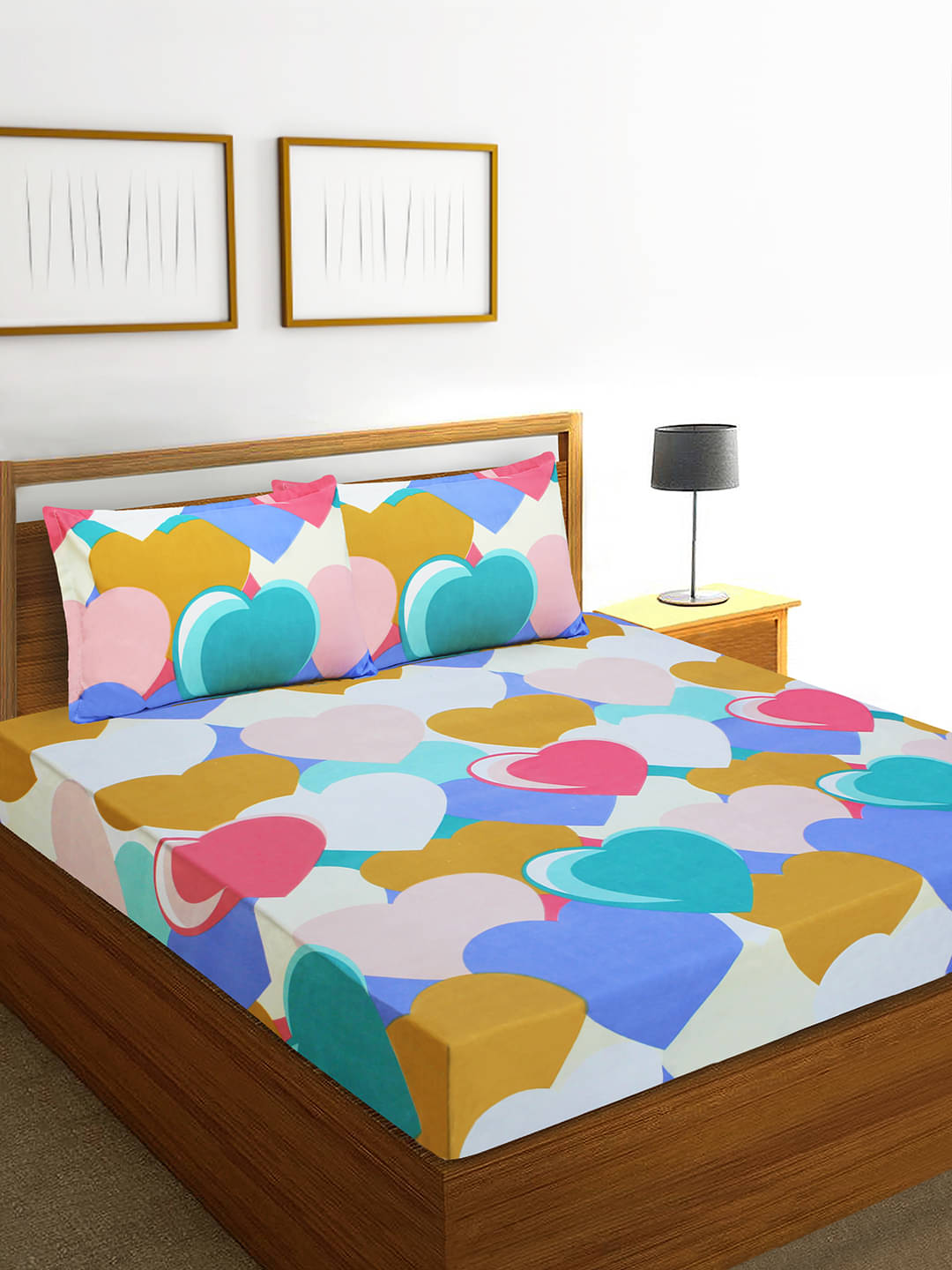     			Home Candy Microfiber Abstract Double Bedsheet with 2 Pillow Covers-Multicolor