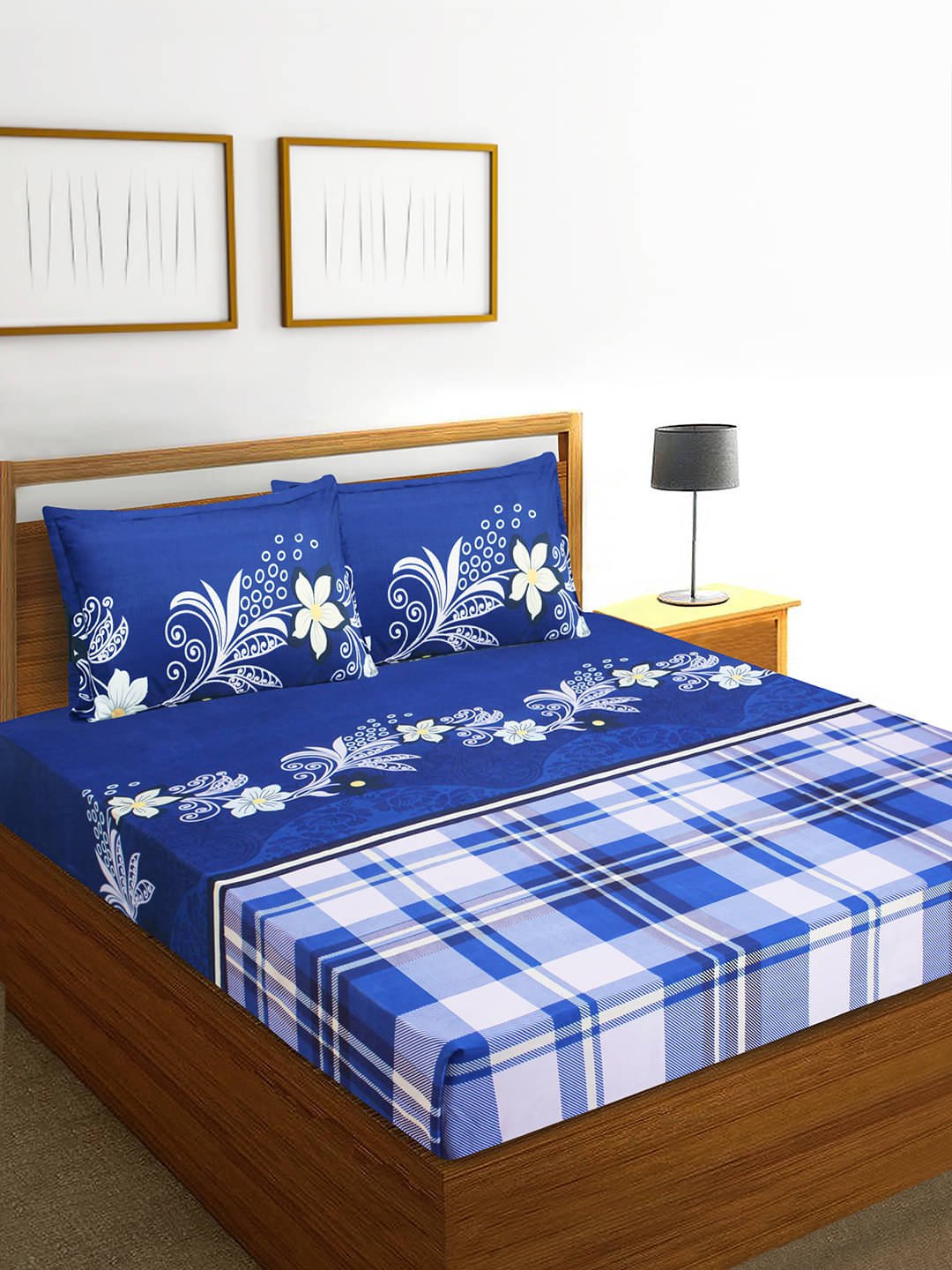     			Home Candy Microfiber Double Bedsheet ( Blue )