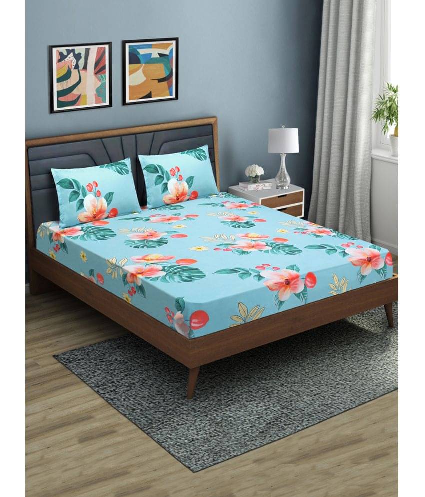 Home Candy Microfiber Floral Double Bedsheet with 2 Pillow Covers-Sky Blue Home Candy Microfiber Floral Double Bedsheet with 2 Pillow Covers-Sky Blue
