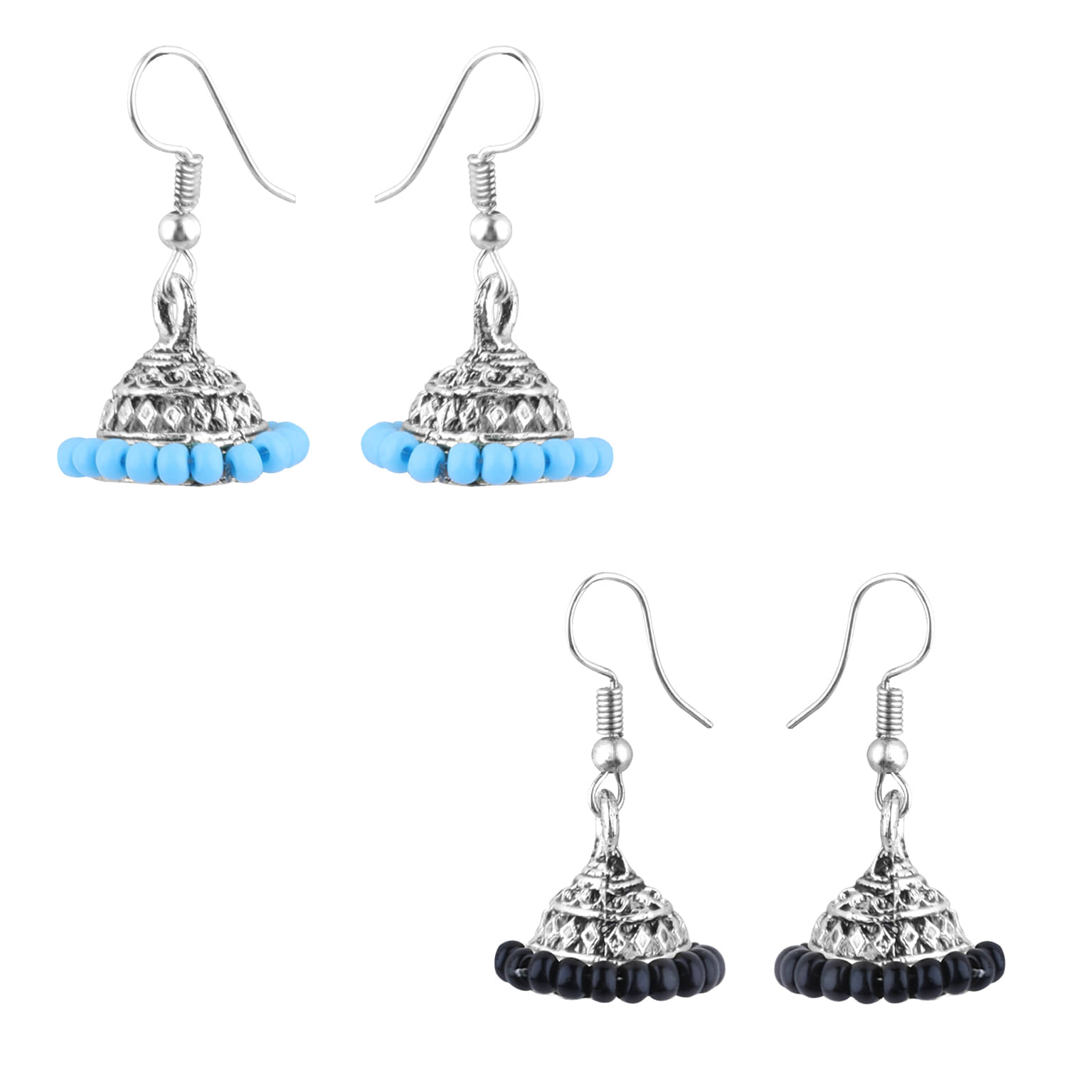     			Silver Shine - Black Jhumki Earrings ( Pack of 2 )