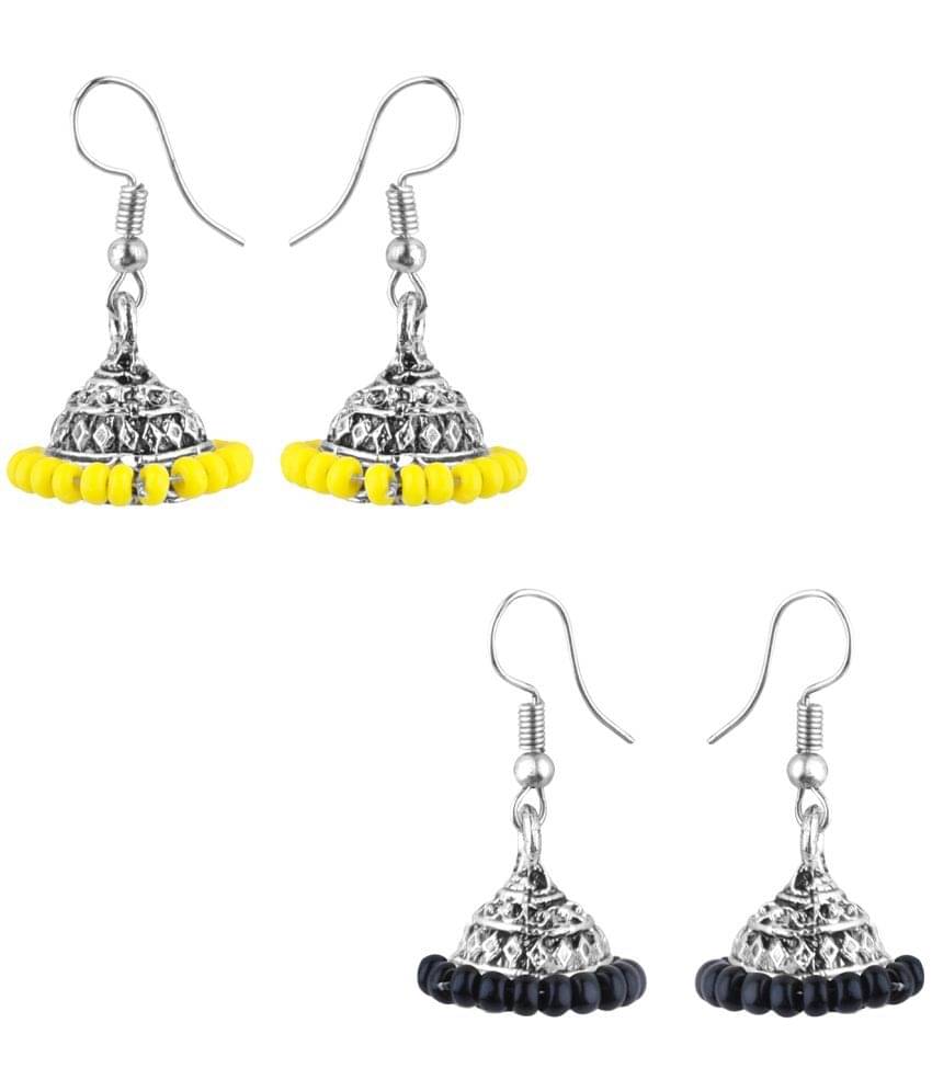     			Silver Shine - Black Jhumki Earrings ( Pack of 2 )