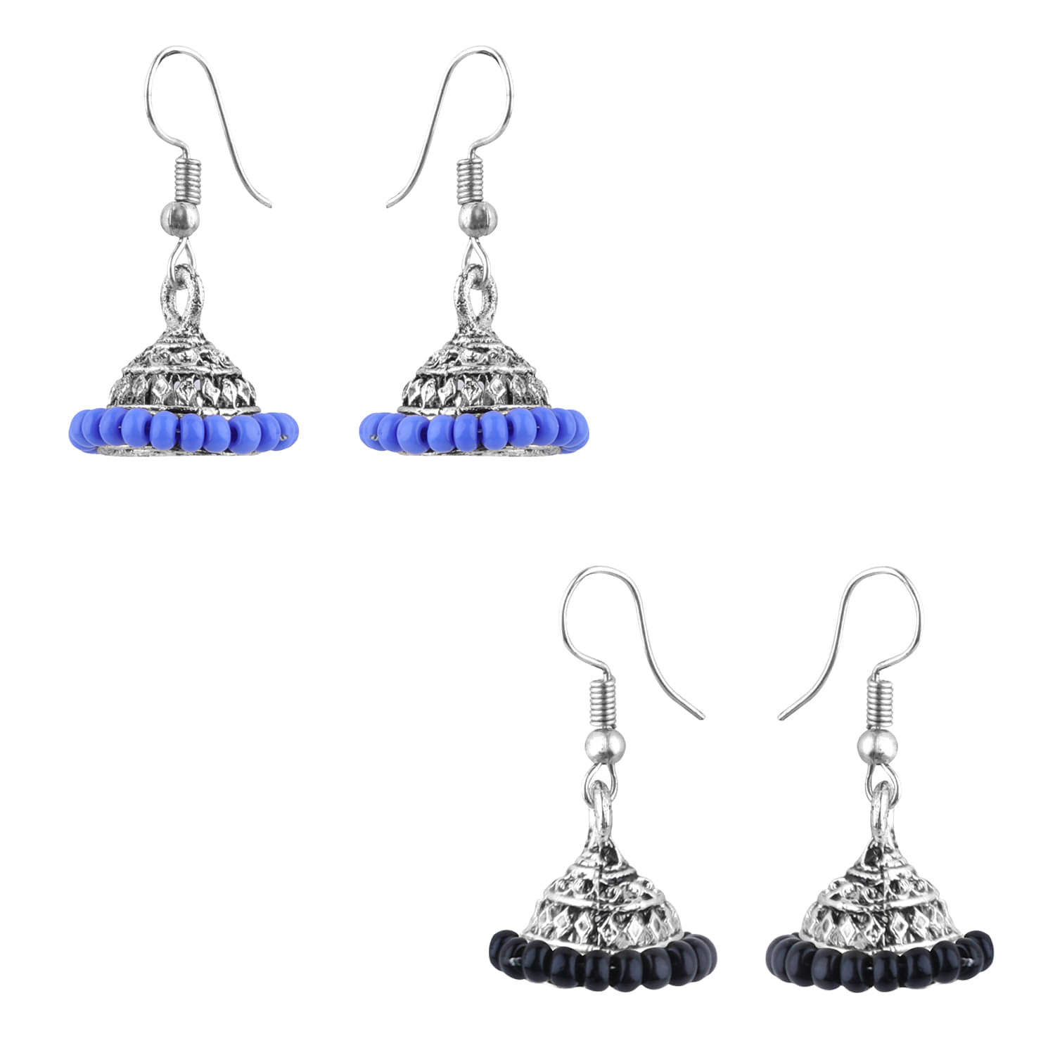     			Silver Shine - Black Jhumki Earrings ( Pack of 2 )