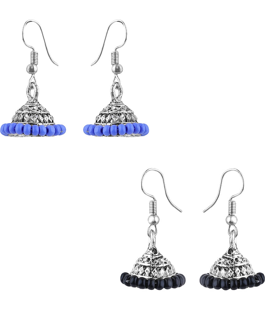 Silver Shine - Black Jhumki Earrings ( Pack of 2 ) - Earrings | Buy online on ZillyBuy