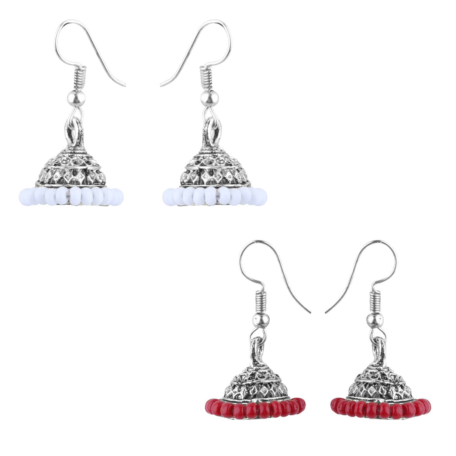 Silver Shine - Maroon Jhumki Earrings ( Pack of 2 ) - Earrings | Buy online on ZillyBuy