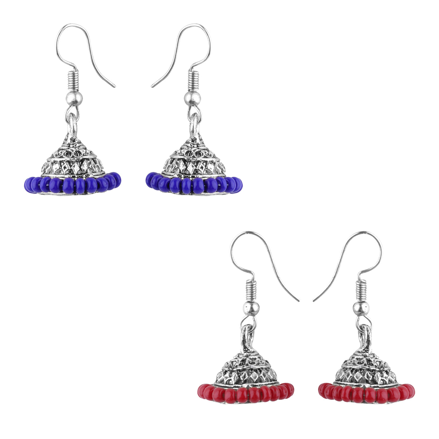     			Silver Shine - Maroon Jhumki Earrings ( Pack of 2 )