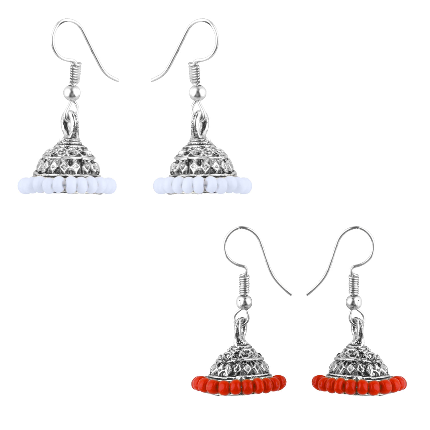     			Silver Shine - Red Jhumki Earrings ( Pack of 2 )