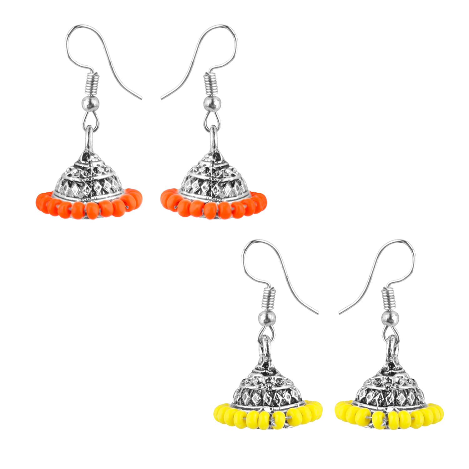     			Silver Shine - Yellow Jhumki Earrings ( Pack of 2 )