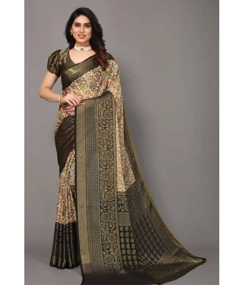     			Sitanjali Brasso Printed Saree With Unstitched Blouse Piece ( Black )