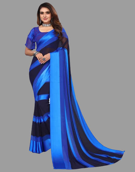     			Sitanjali Georgette Colorblock Saree With Unstitched Blouse Piece ( Blue )