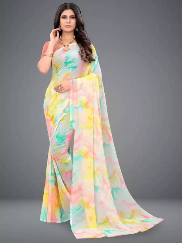 Sitanjali Georgette Dyed Saree With Unstitched Blouse Piece ( Multicolor ) Sitanjali Georgette Dyed Saree With Unstitched Blouse Piece ( Multicolor )