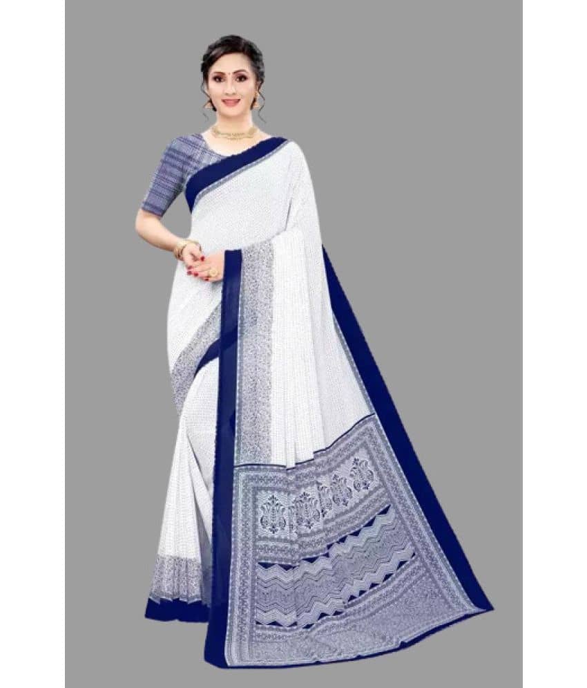 Sitanjali Georgette Printed Saree With Unstitched Blouse Piece ( Navy Blue ) - Sarees | Buy online on ZillyBuy