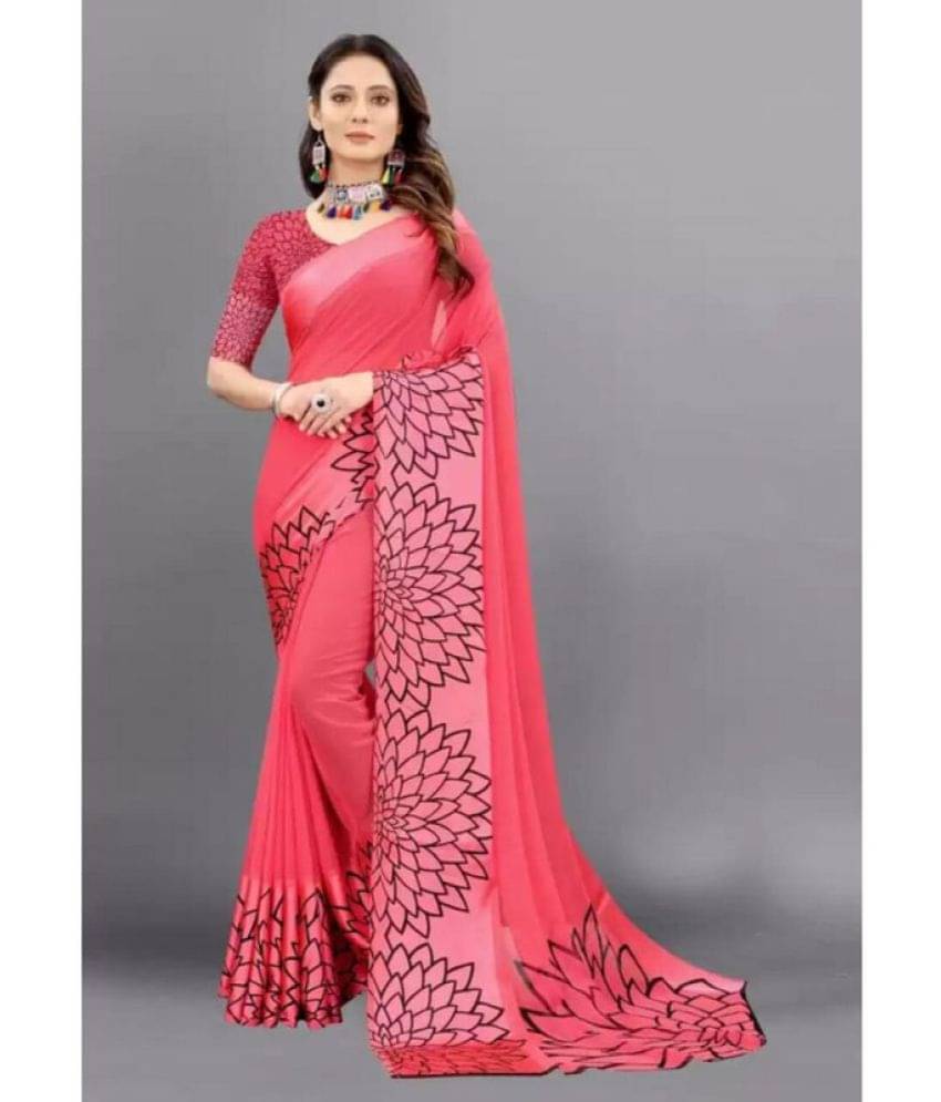 Sitanjali Georgette Printed Saree With Unstitched Blouse Piece ( Pink ) Sitanjali Georgette Printed Saree With Unstitched Blouse Piece ( Pink )